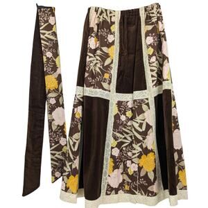 Vintage Brown Velvet Patchwork Lace Prairie Maxi Skirt CHESSA DAVIS Vintage 70's